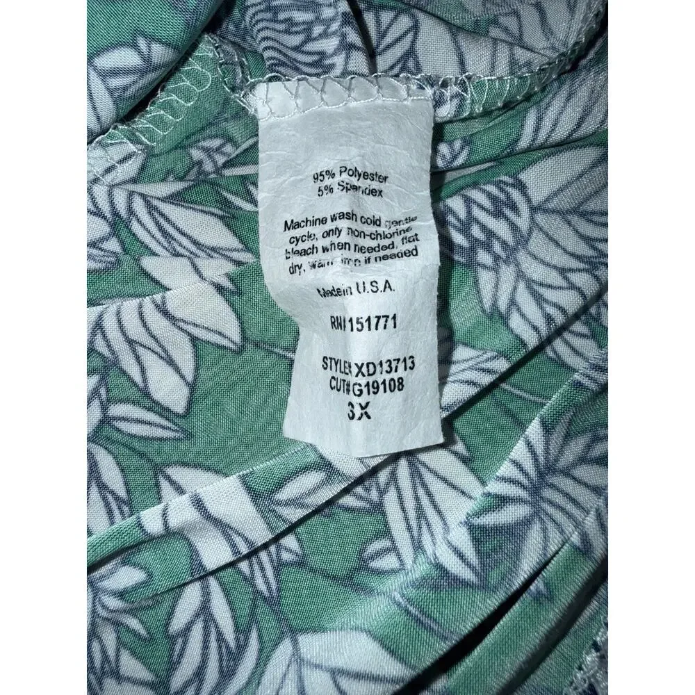 Gilli Dress Green Leaves Floral Size 3x Tied Sleeves Summer Beach Casual Dress - Picture 3 of 7